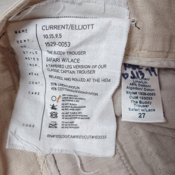 Current Elliott Cropped Buddy Trouser Size 27 Lace Cream Tapered Leg Rolled Hem - Picture 11 of 11